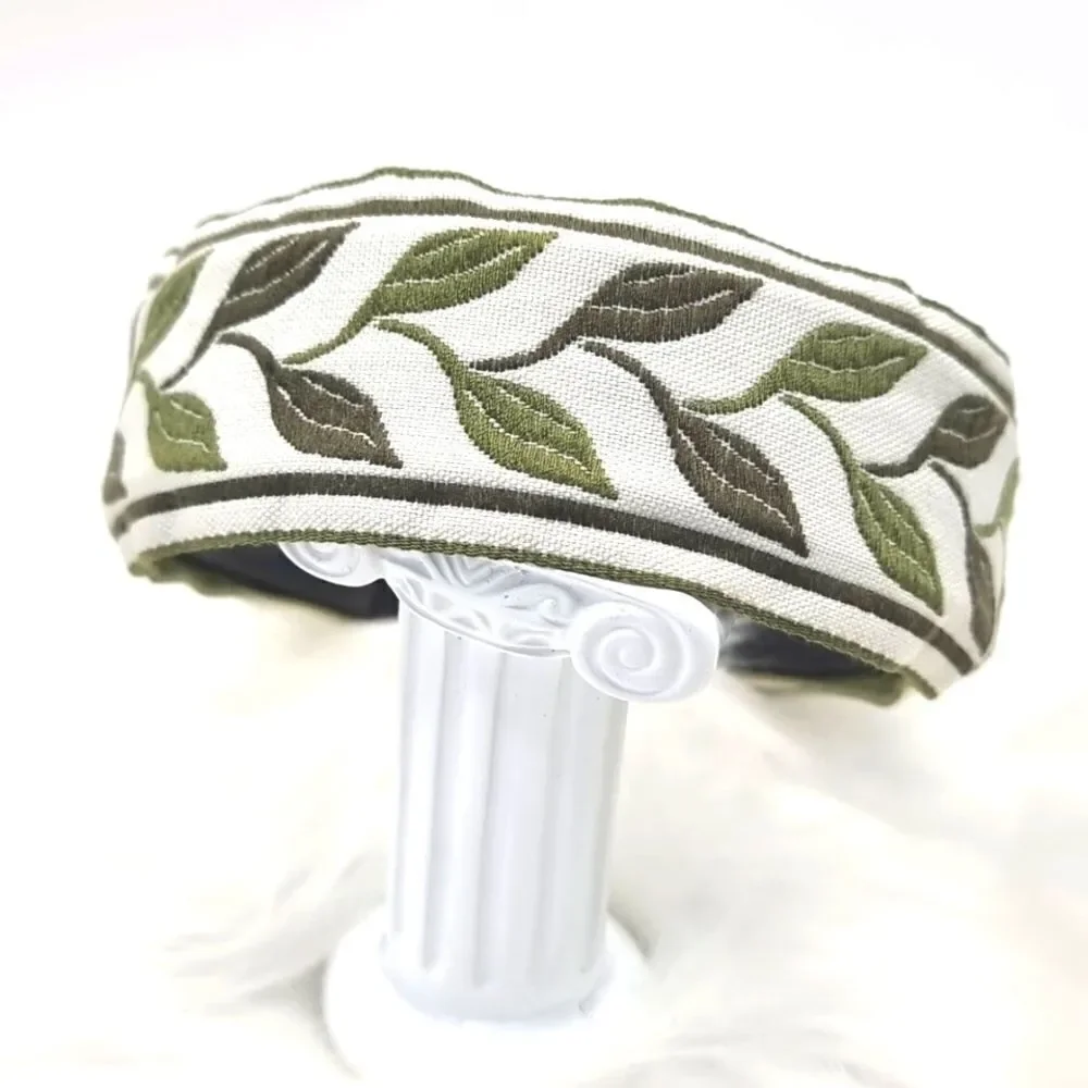 Embroidered green leaf headband